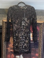 Vestido de encaje negro para mujer silueta de malla MIDI Here Comes The Sun talla US 10 NUEVO CON ETIQUETAS