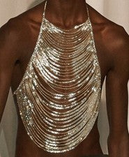 Top unisex de cristal, cadena corporal estilo hombre hecha a mano, exclusivo top diseño de lujo