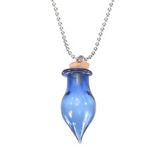 Vial Necklace, Stainless Steel Glass Teardrop Perfume Bottle 29.5mm, Blue