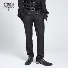 Diablo Moda Hombres Negro Gótico Retro Cuentas Encaje Apliques Jacquard Fiesta Pantalones