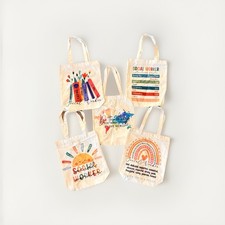 Bolso de Mano de Lona Lote de 5 Diseños Trabajador Social Regalo Trabajo Compras Graduación