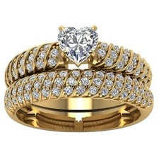 Conjunto de alianza de boda solitario apilable con detalles anillo de compromiso placa de PVD dorado