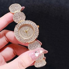 Elegante reloj de esfera pequeña con llamativos diamantes completos y para moda