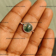 Anillo de ágata musgo natural 925 anillo de plata maciza cabujón piedras preciosas joyería regalo ella