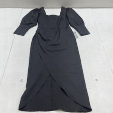 Vestido Etika Moda Negro Imitación Envolvente Cuello Cuadrado MIDI Para Mujer Mediano Nuevo