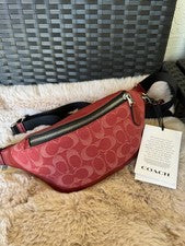 Bolso Cinturón Coach Warren Mini Signature Denim y Cuero CAJ43 Rojo Rubí Nuevo con Etiquetas