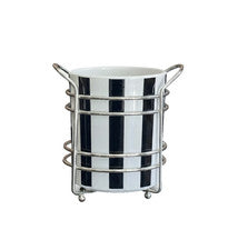 Vasija de soporte de utensilios de cocina a rayas blancas y negras con...
