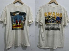 Camiseta de algodón Ablum Tour banda cisnes de 2 caras talla completa BLANCA