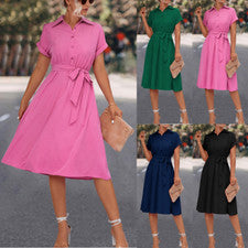 Mujer Vestido Verano Moda Color Sólido Blusa con Diseño de Botones Vestido