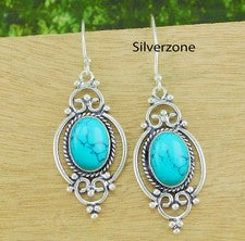 Pendientes colgantes hechos a mano de plata de ley 925 con piedras preciosas de turquesa natural de 2"