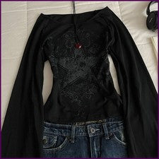 Top Y2K Grunge Patrón Emo Adecuado para Otoño E-Girls Estilo Milenio Para Mujer