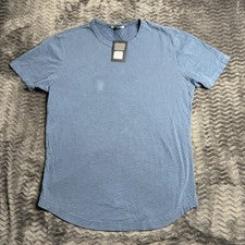 Camiseta Buck Mason Hombre Pequeña Venice Wash Slub Desteñido Azul Dobladillo Curvo