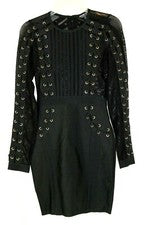 Vestido Club Moda Nova Para Mujer S Negro LS Malla y Con Cordones Bodycon Cremallera Trasera