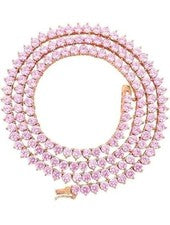Collar de tenis enchapado en oro rosa de 14 quilates de zafiro rosa creado en laboratorio de zafiro redondo
