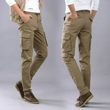 Hombres Moda Calce Ajustado Militar Bolsillo Pantalones Exterior Carga Ropa de Trabajo Pantalones