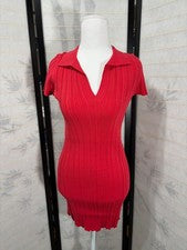 Vestido Polo LITA by Ciara Tejido Acanalado Rojo Midi Bodycon Y2K Elegante Para Mujer Mediano