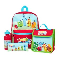 Numberblocks Mochila Niños 4 Piezas Conjunto Escolar Bolsa de Almuerzo, Botella de Agua y Estuche para Lápices