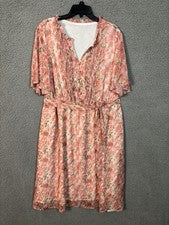 Vestido Roschico Para Mujer 4XL Plus Rosa Floral Volantes Cinturón y Plisado Multi Nuevo con Etiquetas