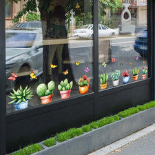 Pegatina PVC Ventana con Diseño Suculento Moderno para Decoración Interior Oficina Hogar
