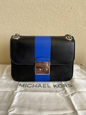 Bolso de hombro Michael Kors para mujer Sloan Editor cadena a rayas central negro/azul