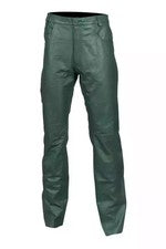 Pantalones de mezclilla de motociclista para hombre de cuero de oveja verde real elegantes y sexy estilo