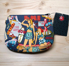 Bolso sin asas de maquillaje Frankie & Johnnie con cremallera Las Vegas pin-up niñas años 90 nuevo con etiquetas