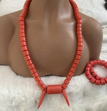 Conjunto de joyería Igbo rojo coral simulado unisex cuentas africanas