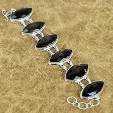 Pulsera de piedras preciosas de cuarzo ahumado natural plata de ley 925 marquesa regalo joyería
