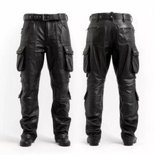 Pantalones cargo negros genuinos - Diseño de 8 bolsillos, estilo motociclista de múltiples bolsillos