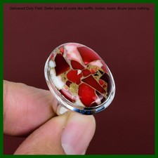 Anillo de plata 925 ovalado Kingman rojo mohave cobre turquesa piedra bisel llamativo