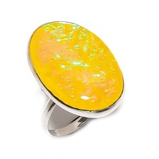 Anillo de joyería de plata de ley 925 con piedras preciosas de ópalo triplete amarillo talla 7 i527