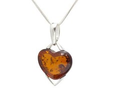 Collar colgante corazón plata esterlina 925 ámbar báltico natural regalo joyas