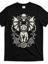 negro-gato-gótico-gatito-halloween-cráneos-rosa-mamá-papá-camisetaMismo estilo para