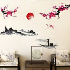 Pegatinas de pared flor de ciruela decoración hogar dormitorio arte calcomanías estilo chino