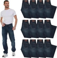 Paquete de 12 pantalones de mezclilla para hombre al por mayor, calce clásico a granel para hombre, tallas surtidas