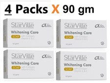 Jabón para el cuidado blanqueador StarVille - alfa arbutina, colágeno, vitamina E y C (paquete de 4 x 90 g)