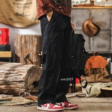 Retro Estilo Americano Hombres Carga Pantalones Delgados Largos Rectos Pantalones Informales Sueltos Talla
