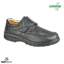 Zapatos informales Scimitar M826A para hombre de cuero negro con cierre táctil ajuste ancho