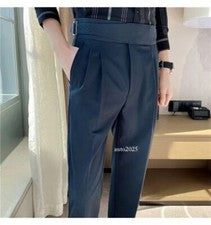 Hombres Gurkha Estilo Británico Cintura Alta Pierna Recta Traje Pantalones Retro Pantalones