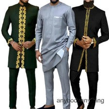 2 Piezas Trajes para Hombres Africanos Boda Fiesta Manga Larga Camisas y Pantalones Modestos