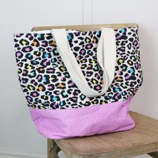 Bolso de hombro para mujer playa estampado de leopardo multicolor algodón compras vacaciones