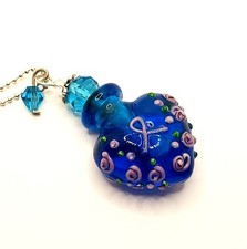 1 pieza Cristal de Murano ROSAS AZULES Perfume Aceite Cenizas Corcho Botella Colgante Vial Collar