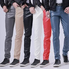 Pantalones largos finos de cuero de barra de moda ajustados elásticos para hombre