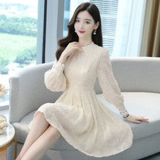 Otoño Para Mujer Fiesta Manga Larga Vestido Vestido Alta Gama Moda Encaje Parte Inferior Vestido