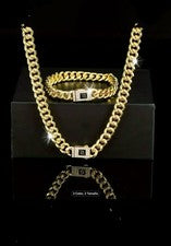 Conjunto de Joyería Estilo Hip Hop Collar y Pulsera Cadena Cubana de Moda Circonita Cúbica