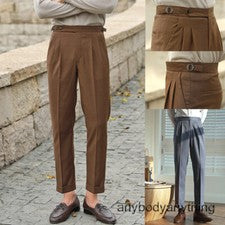 Hombres Retro Italiano Nápoles Pantalón París Hebilla Cintura Alta Pantalón Recto Traje Pantalón