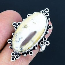 Dendrita ópalo piedras preciosas hecho a mano 925 anillo de joyería de...