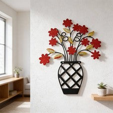 Decoración Pared Hierro Rojo Flores Simuladas para Salón u Hogar 30 por 24 cm