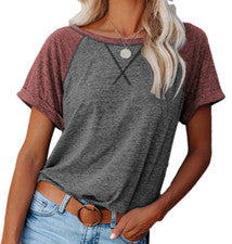 ⭐⭐Camiseta Mujer Blusa Moda Raglán Manga Corta Bloque De Color Camisetas Informales