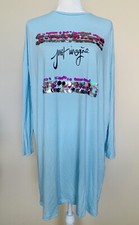 Nueva Camiseta Mujer Talla Grande Años 80 Estilo Algodón Mangas Largas Azul Lentejuelas Talla L